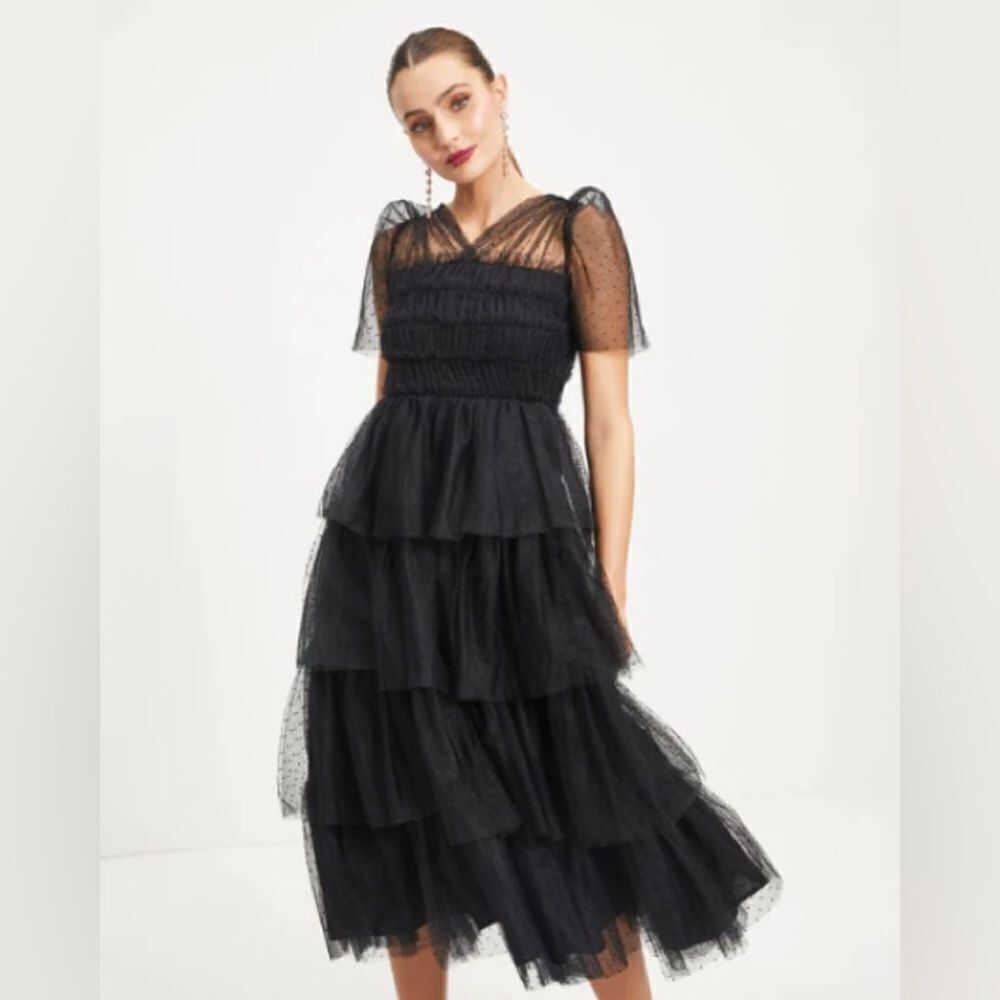 Vici Night At The Opera Tulle Tiered Polka Dot Maxi Dress Large